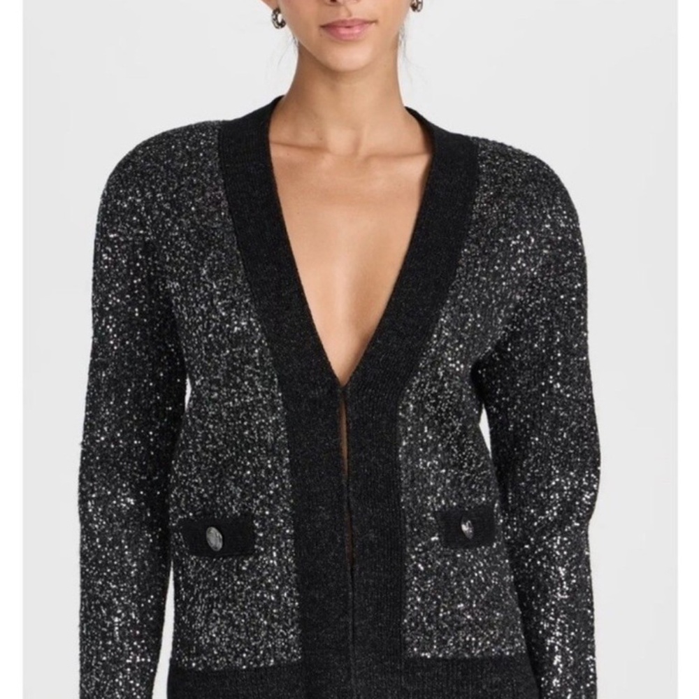 L'AGENCE Jinny Cardigan in Black/Charcoal Sequin